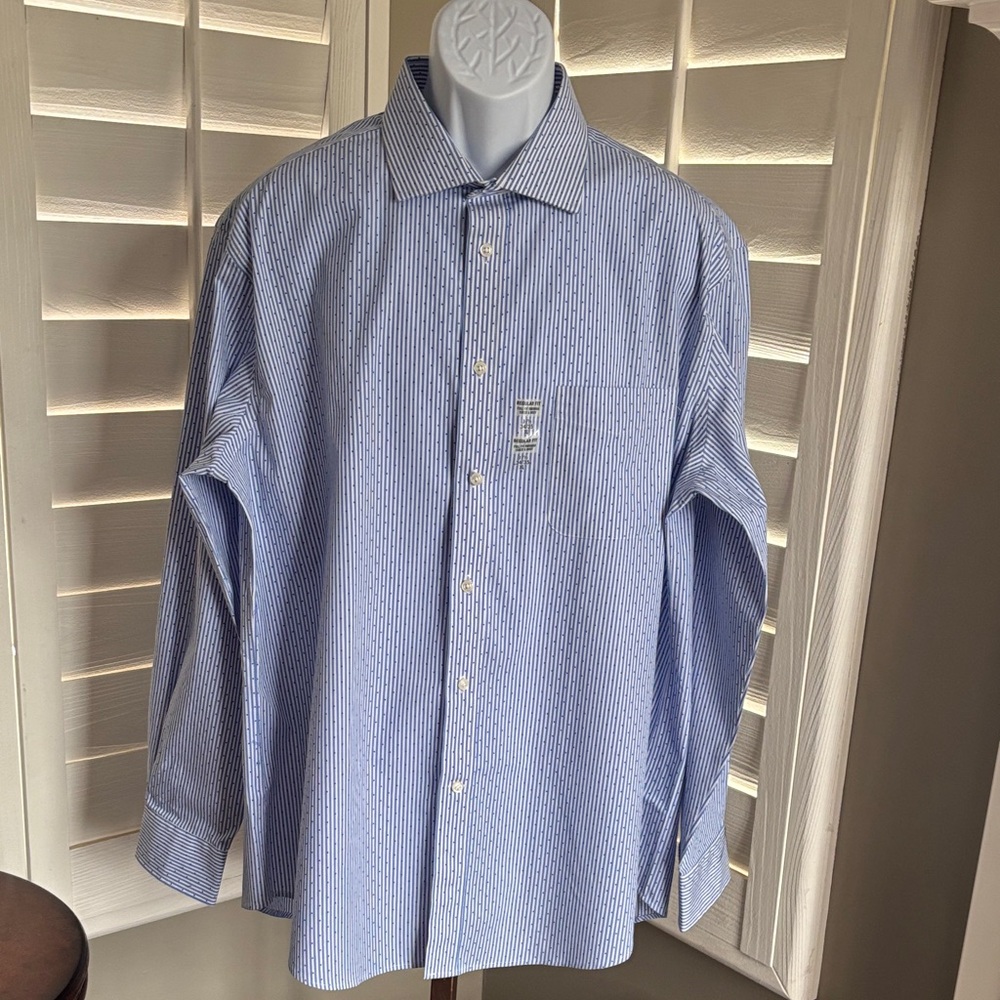 Classic Blue Striped White Background Dress Shirt (100% cotton, new with tags)